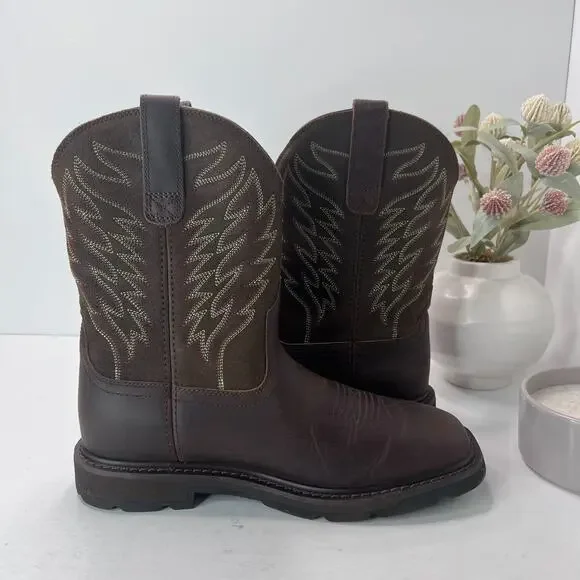 Ariat Groundbreaker Wide Square Toe Work Boots Mid Calf Brown Mens Size 7EE NEW - Picture 5 of 9